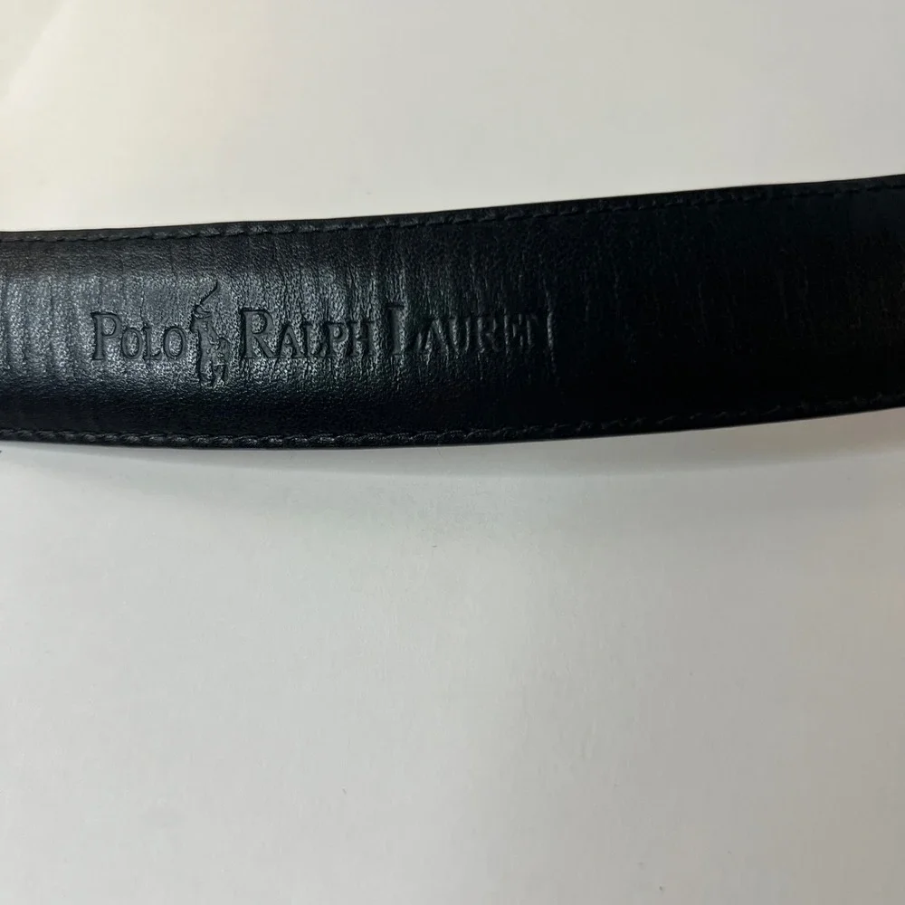 Mens‎ Polo Ralph Lauren Black Leather Belt Silver Buckle 40/100
